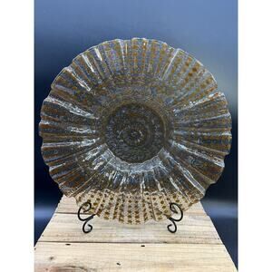 Sydenstricker Art Glass Amber Fused Studio Round Console Bowl Signed Mid Century